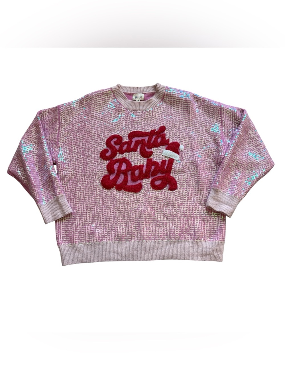 BIBI M Pink Santa Baby Sequin Sweater Christmas Holiday Glam Coquette Party Xmas - Picture 3 of 12